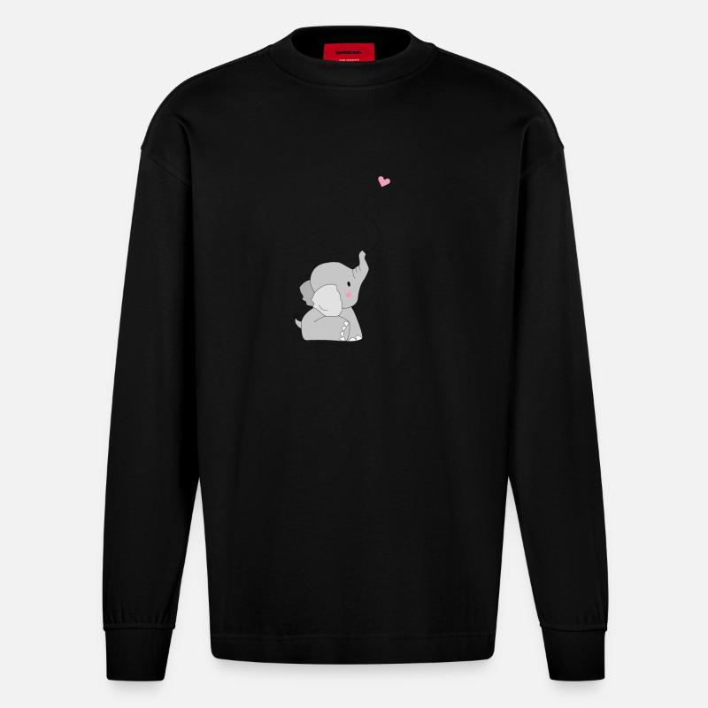 Eddi Elefant - presente - idea actual - Camiseta de manga larga oversize de gran gramaje y ecológica fabricada en la UE - SOLID BLACK