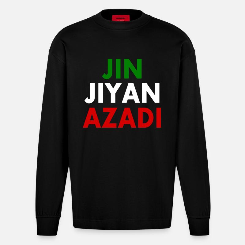 jin jiyan azadi - Heavyweight Oversized Organic Langarmshirt Made in EU - SOLID BLACK