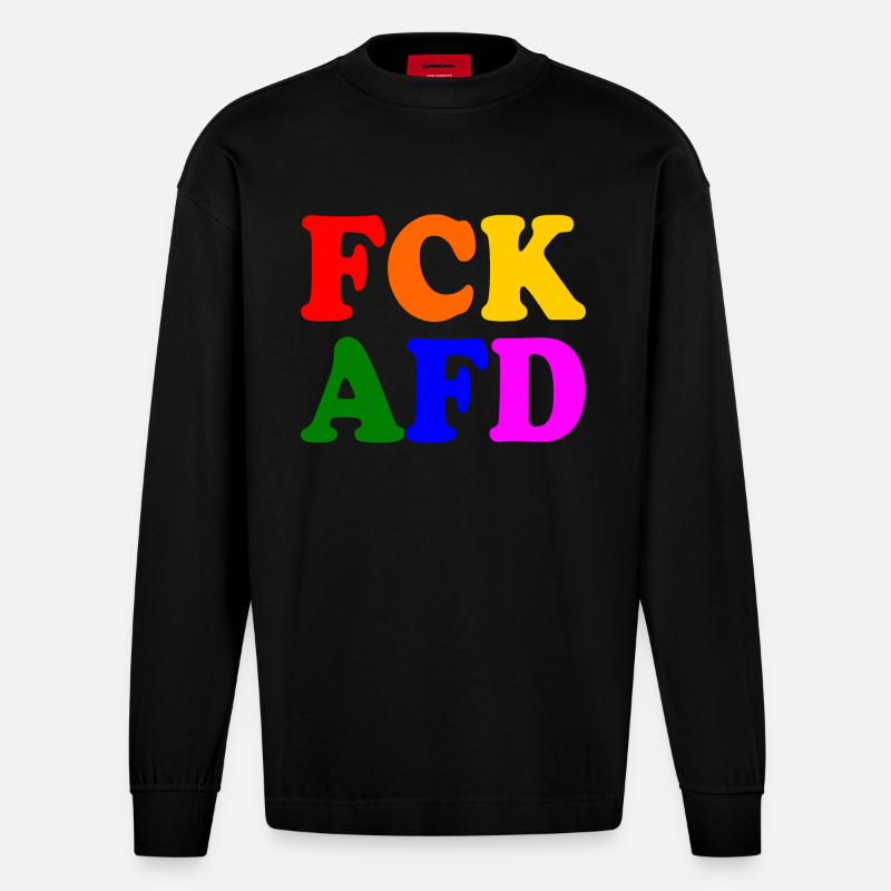 Fck afd - Heavyweight Oversized Organic Langarmshirt Made in EU - SOLID BLACK
