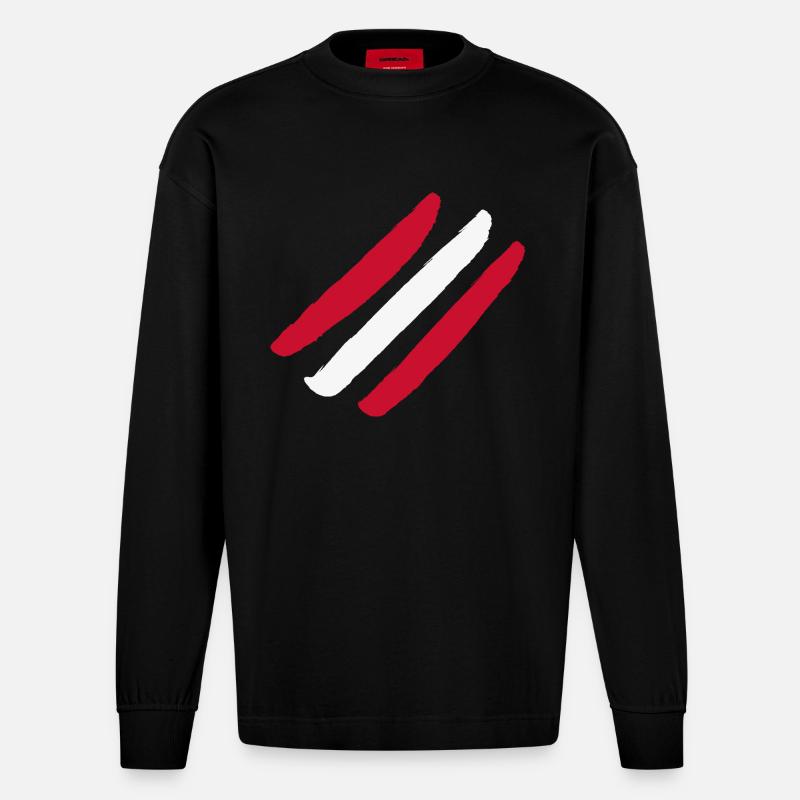 Drapeau de l’Autriche - Style Stripes - Manches longues bio épais oversize fabriqué en UE - SOLID BLACK