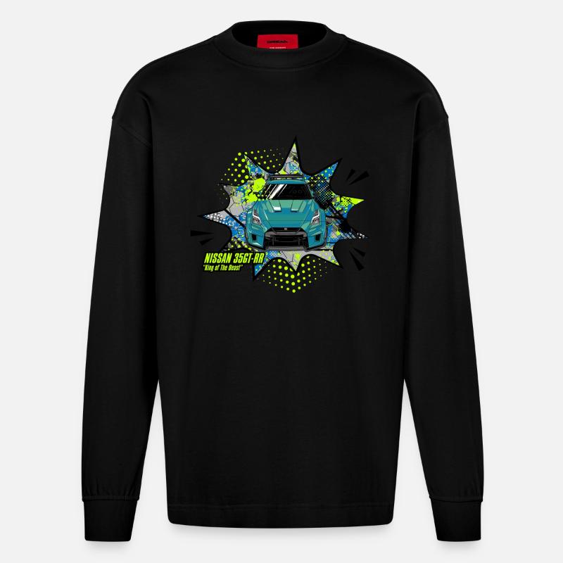 gtr front bubble - Heavyweight Oversized Organic Langarmshirt Made in EU - SOLID BLACK