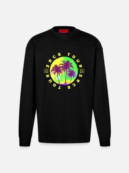 Zrce Tour Palm Tree Holidays - Heavyweight Oversized Organic Longsleeve Shirt Made in EU - SOLID BLACK