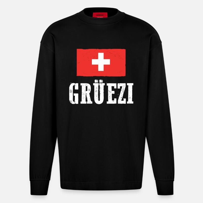 Schweizer Schweiz - Heavyweight Oversized Organic Langarmshirt Made in EU - SOLID BLACK