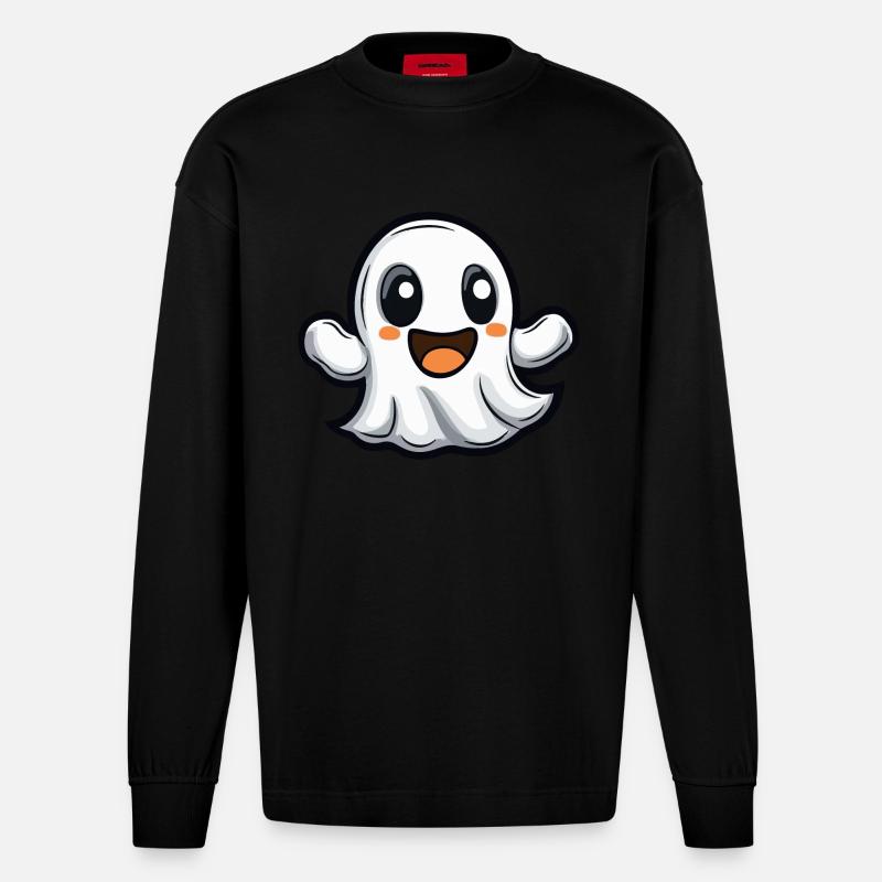 Geist Halloween Niedlich Comic - Heavyweight Oversized Organic Langarmshirt Made in EU - SOLID BLACK