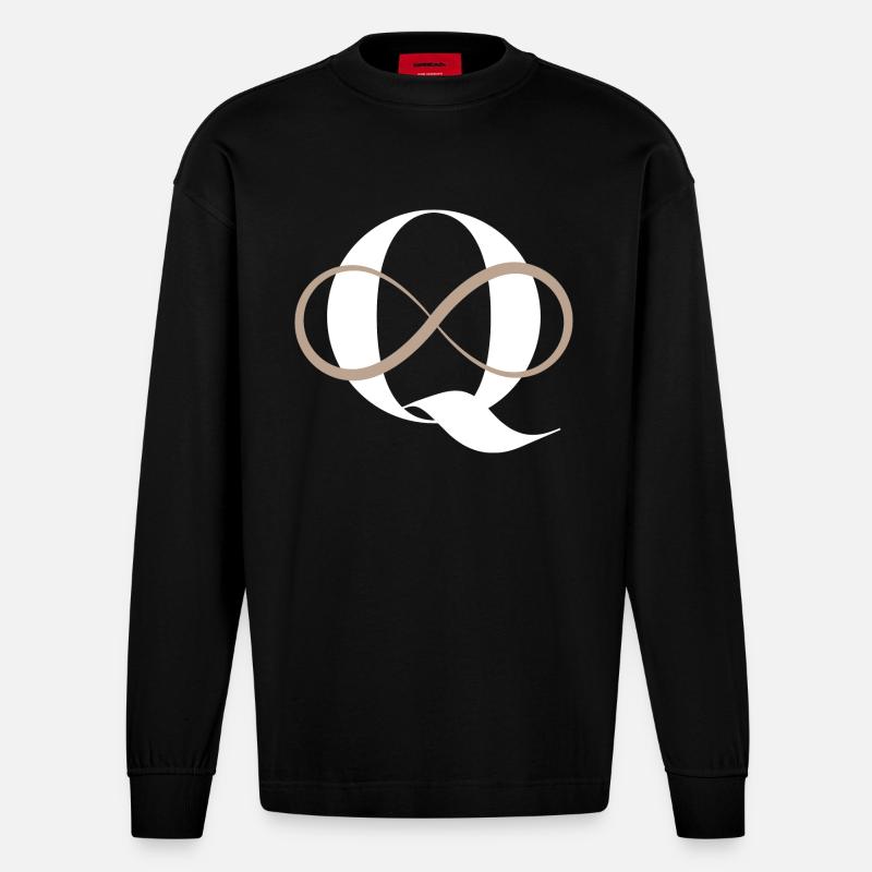 Unendlicher Buchstabe q - Heavyweight Oversized Organic Langarmshirt Made in EU - SOLID BLACK