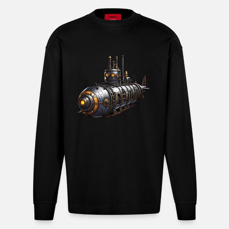Steampunk-U-Boot - Heavyweight Oversized Organic Langarmshirt Made in EU - SOLID BLACK