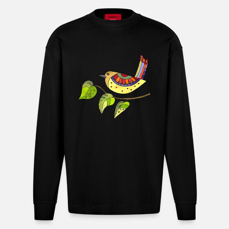 Bunter Vogel - Heavyweight Oversized Organic Langarmshirt Made in EU - SOLID BLACK