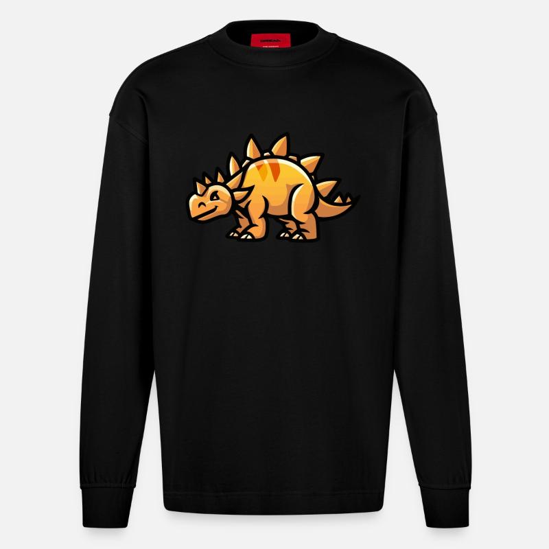 Dinosaurier stegosaurus Comic - Heavyweight Oversized Organic Langarmshirt Made in EU - SOLID BLACK