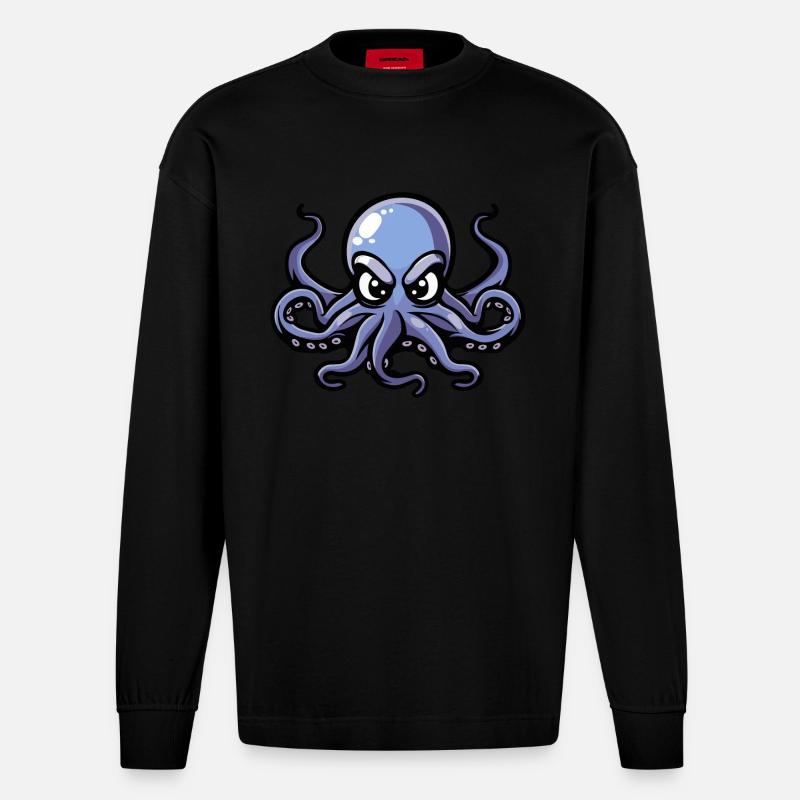 Oktopus Comic - Heavyweight Oversized Organic Langarmshirt Made in EU - SOLID BLACK