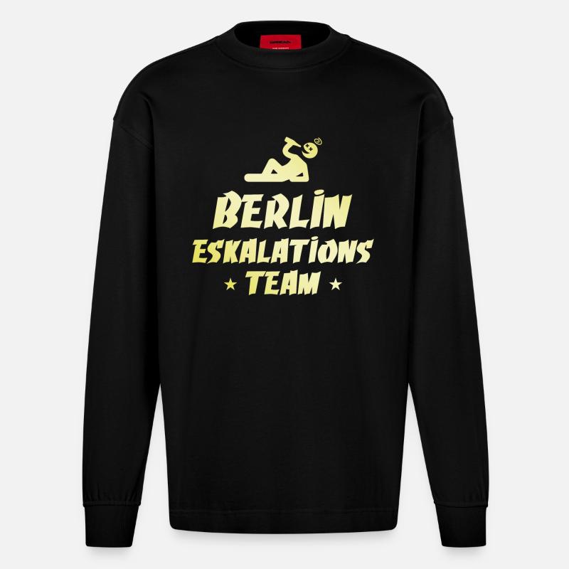 Berlin Eskalation - Heavyweight Oversized Organic Langarmshirt Made in EU - SOLID BLACK