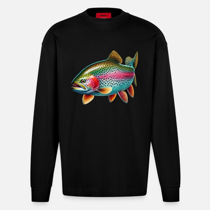 Truite arc-en-ciel - Manches longues bio épais oversize fabriqué en UE - SOLID BLACK