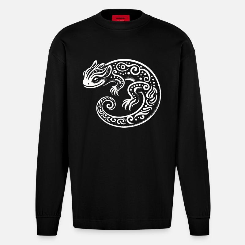 Stammes-Eidechse - Heavyweight Oversized Organic Langarmshirt Made in EU - SOLID BLACK