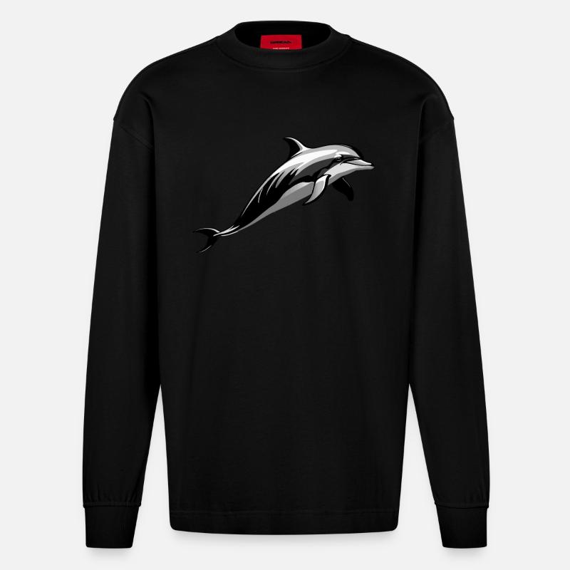 Dauphin - Mignon Ocean Pet Design - Manches longues bio épais oversize fabriqué en UE - SOLID BLACK