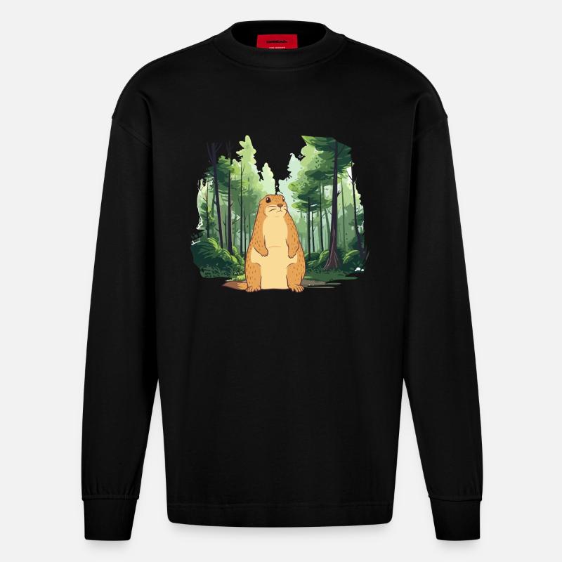 Strong groundhog nature landscape - Heavyweight Oversized Organic Longsleeve Shirt Made in EU - SOLID BLACK