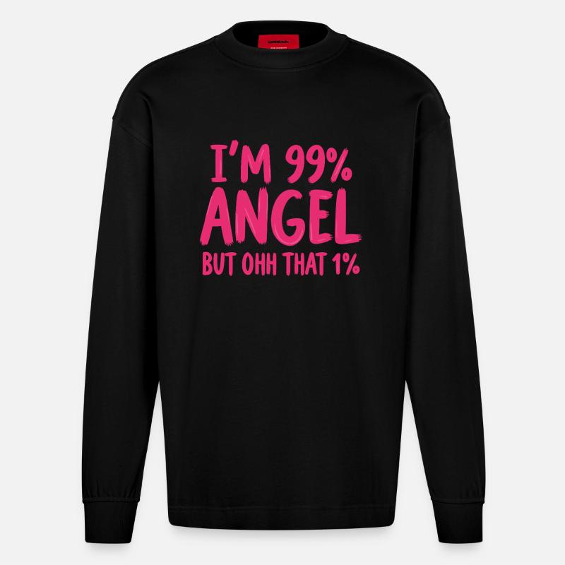 Engel Engelchen Prozent Spruch - Heavyweight Oversized Organic Langarmshirt Made in EU - SOLID BLACK