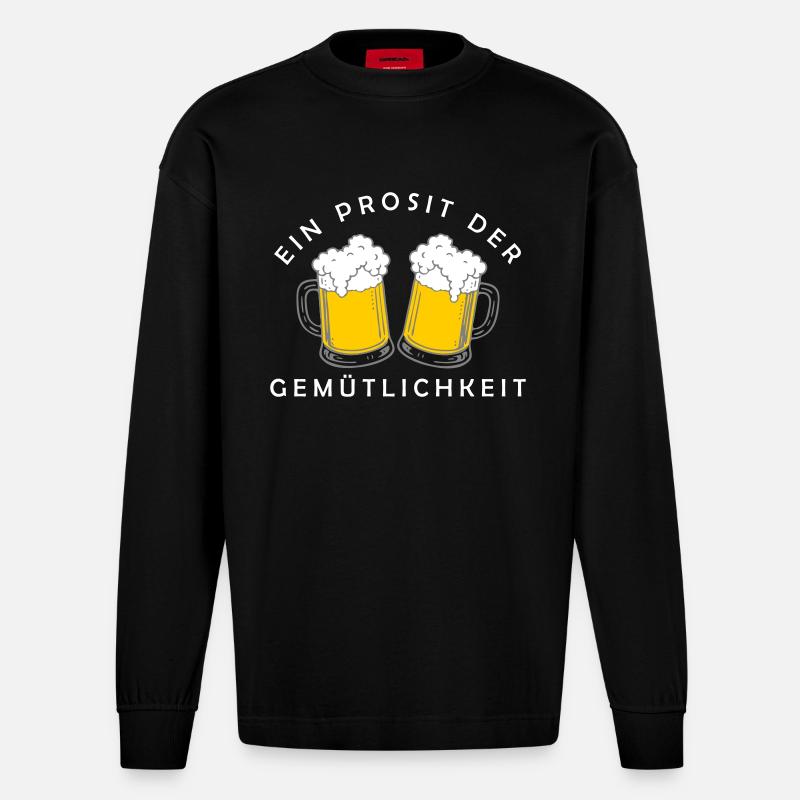 Bier - Ein Prosit der Gemütlichkeit - Heavyweight Oversized Organic Longsleeve Shirt Made in EU - SOLID BLACK