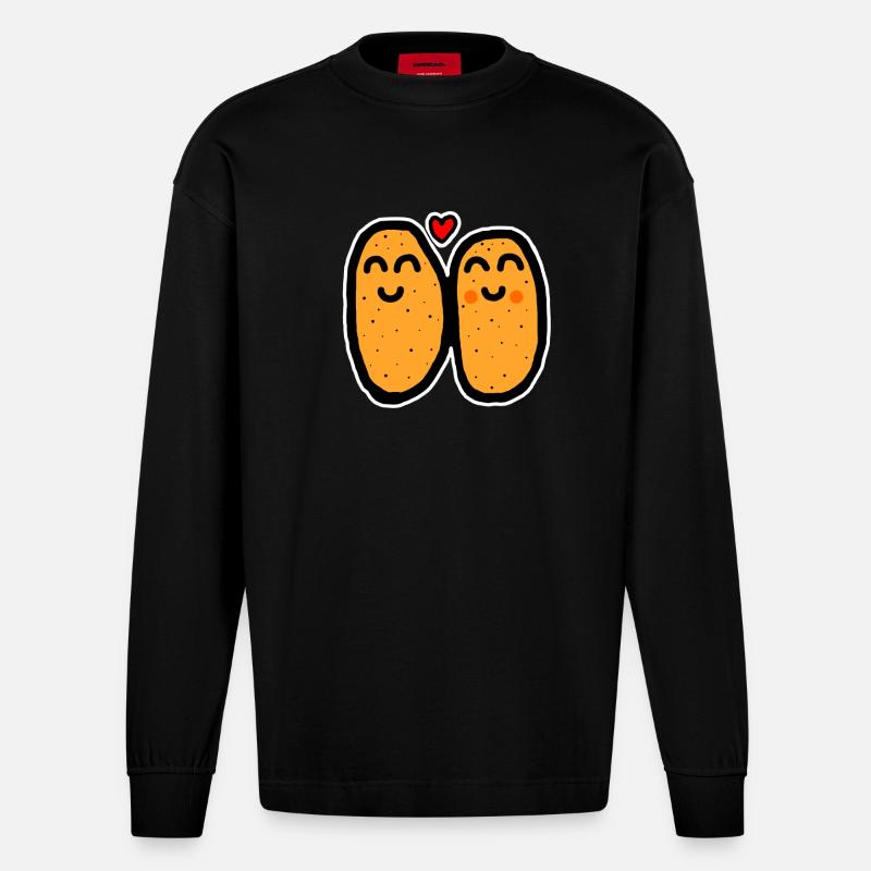 Two potatoes - Heavyweight Oversized Organic Langarmshirt Made in EU - SOLID BLACK