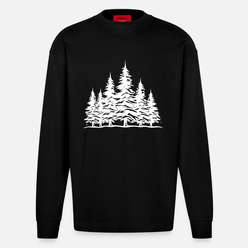 Wald Bäume - Heavyweight Oversized Organic Langarmshirt Made in EU - SOLID BLACK