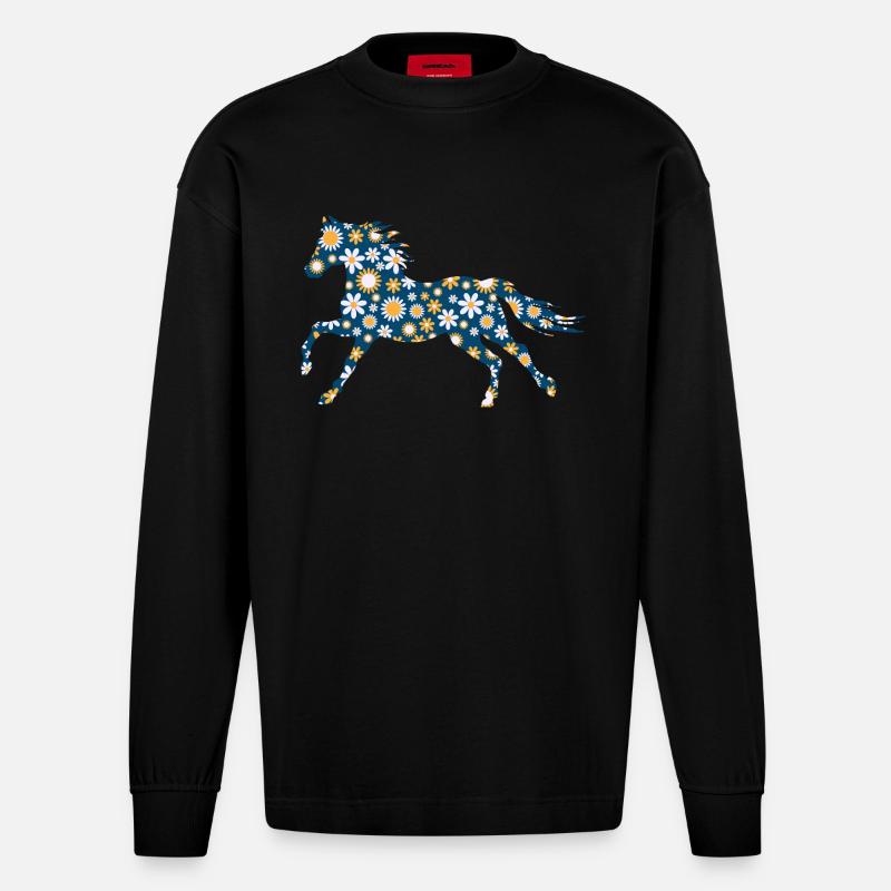 cheval poney cavalière cavalier - Manches longues bio épais oversize fabriqué en UE - SOLID BLACK
