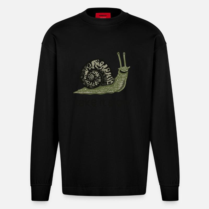 Schneck (Take it slow) - Heavyweight Oversized Organic Langarmshirt Made in EU - SOLID BLACK