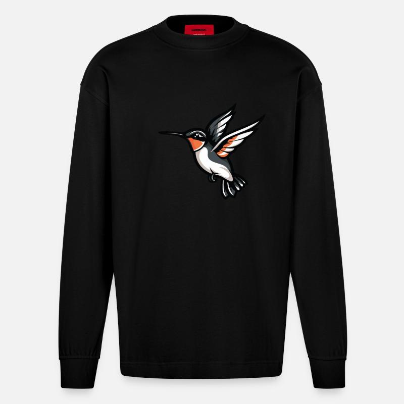 kolibri vogel - Heavyweight Oversized Organic Langarmshirt Made in EU - SOLID BLACK