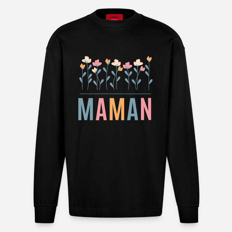Idée cadeau pour Maman - Manches longues bio épais oversize fabriqué en UE - SOLID BLACK