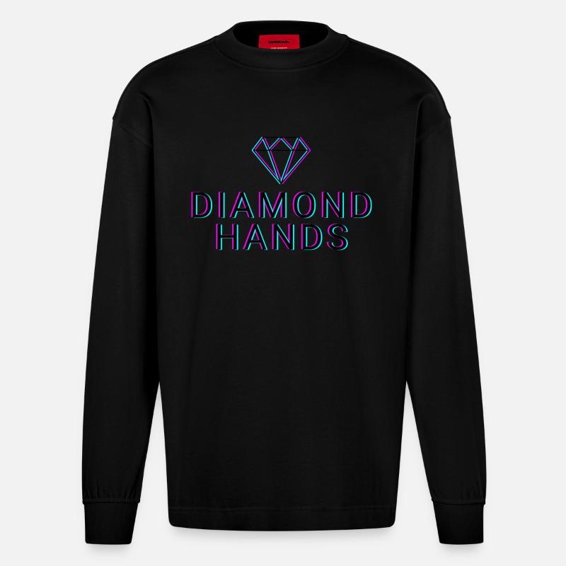 Diamond Hands - Crypto - Heavyweight Oversized Organic Langarmshirt Made in EU - SOLID BLACK