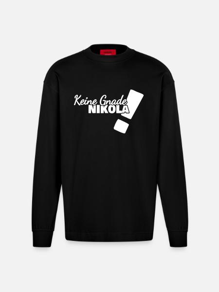 Gift for Nikola - Heavyweight Oversized Organic Longsleeve Shirt Made in EU - SOLID BLACK