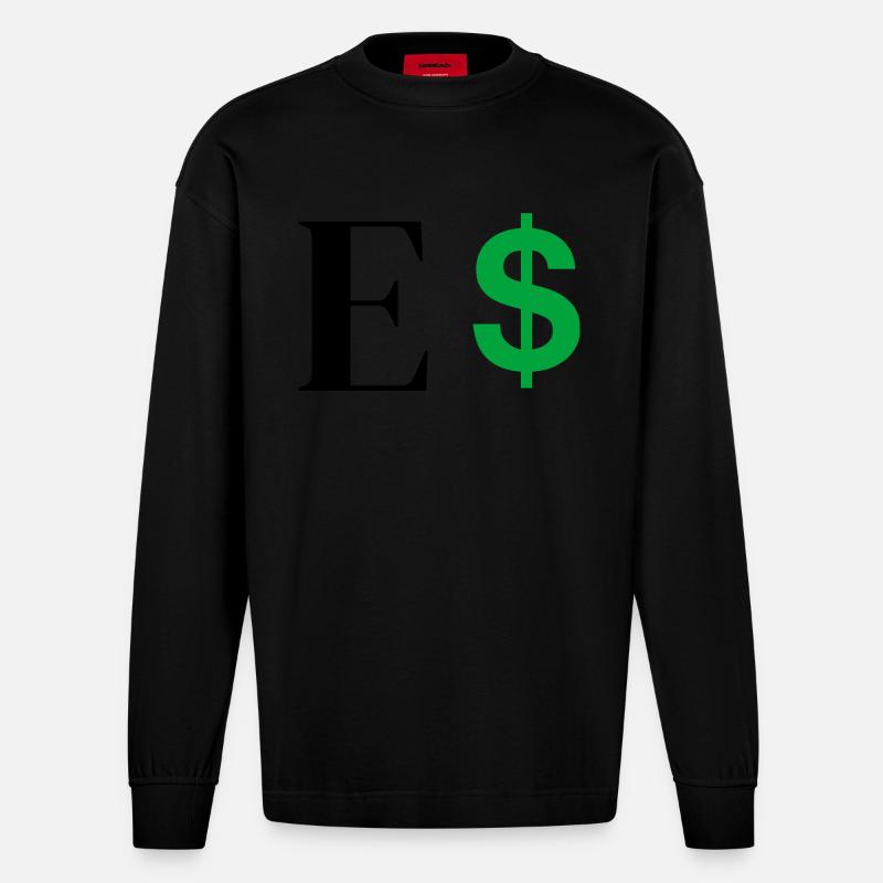 Buchstabe E Dollar - Heavyweight Oversized Organic Langarmshirt Made in EU - SOLID BLACK
