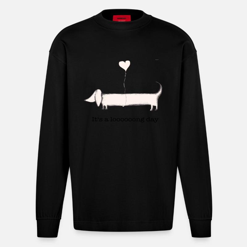 Dackel: it‘s a long day - Heavyweight Oversized Organic Langarmshirt Made in EU - SOLID BLACK