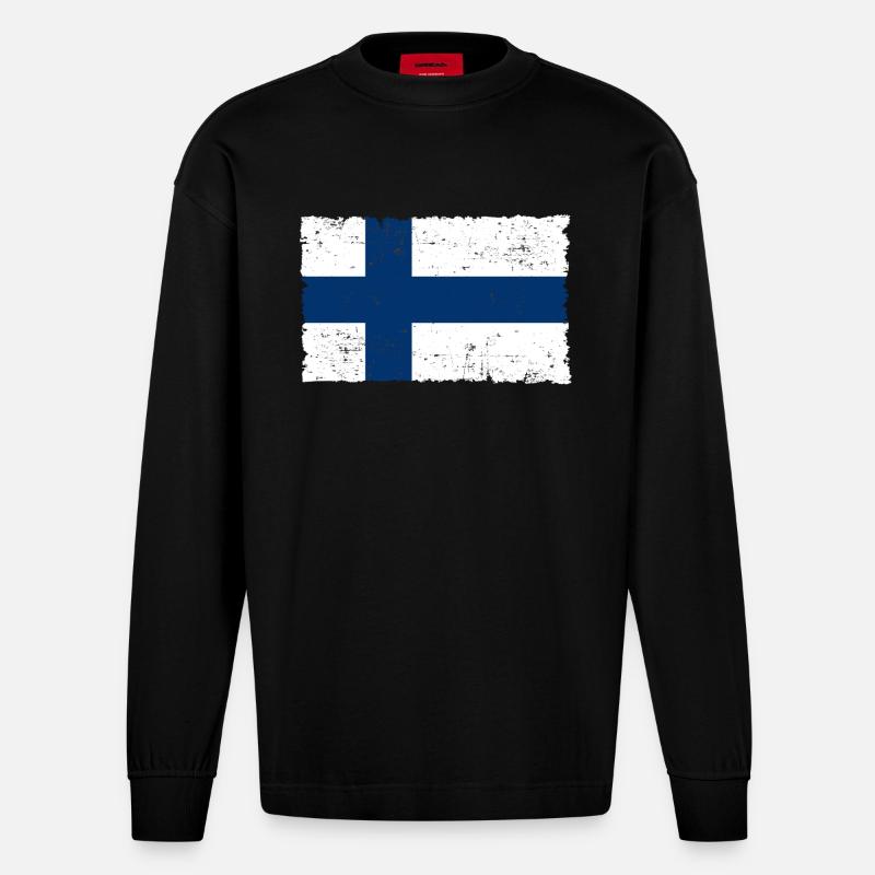 Finlande - Manches longues bio épais oversize fabriqué en UE - SOLID BLACK