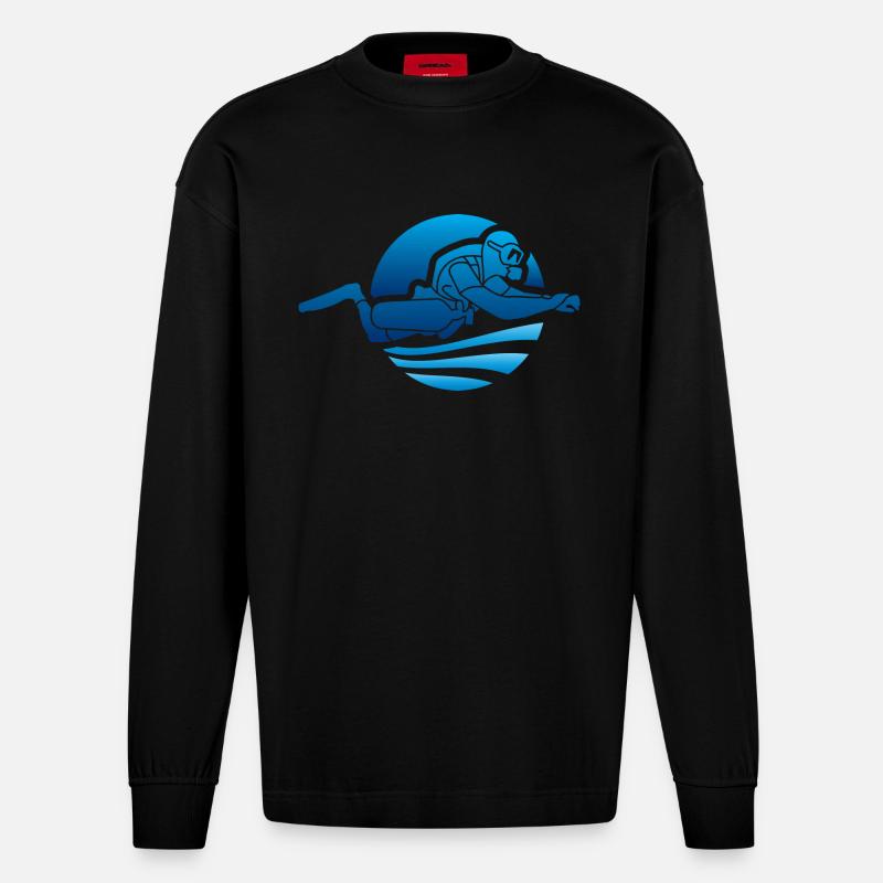 Sidemount-Forum Logo blau - Heavyweight Oversized Organic Langarmshirt Made in EU - SOLID BLACK