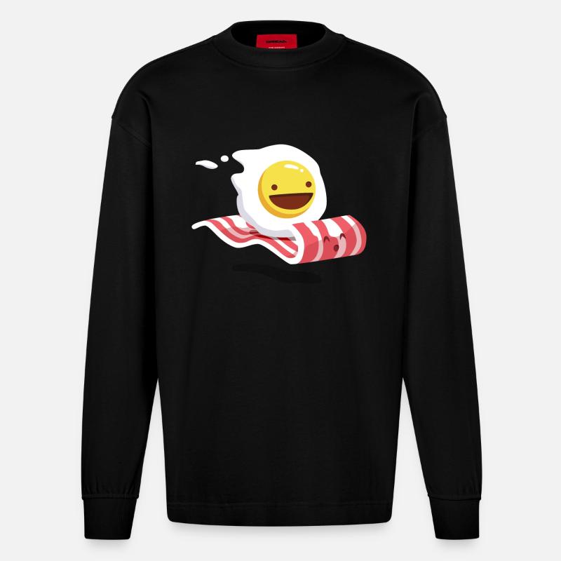 Egg Bacon Buddies - Heavyweight Oversized Organic Langarmshirt Made in EU - SOLID BLACK