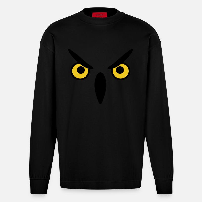Eule eule eule - Heavyweight Oversized Organic Langarmshirt Made in EU - SOLID BLACK