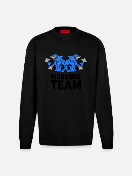 Shark Hai Bodybuilding Workout - Heavyweight Oversized Organic Longsleeve Shirt Made in EU - SOLID BLACK