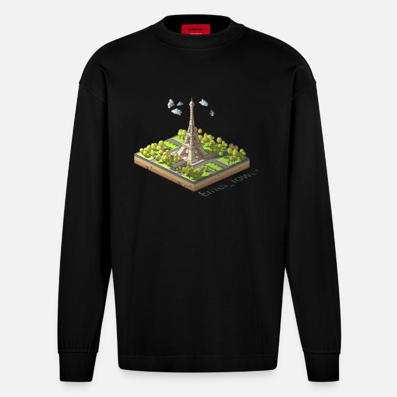 Geometrischer Low-Poly-Eiffelturm - Heavyweight Oversized Organic Langarmshirt Made in EU - SOLID BLACK