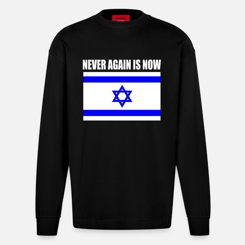 Never again is now - Heavyweight Oversized Organic Langarmshirt Made in EU - SOLID BLACK