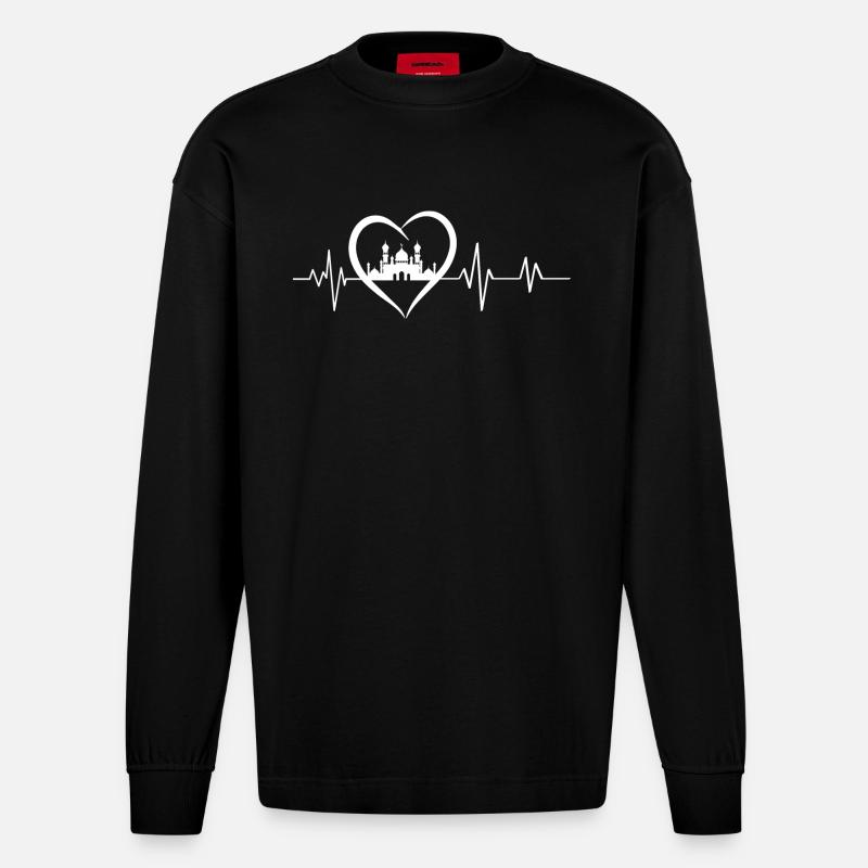 Herzschlag-Moschee - Heavyweight Oversized Organic Langarmshirt Made in EU - SOLID BLACK