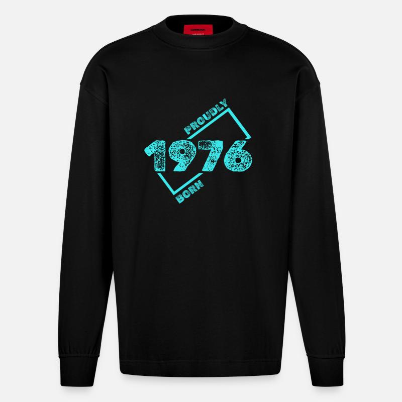 Geschenkidee 1976 - Heavyweight Oversized Organic Langarmshirt Made in EU - SOLID BLACK