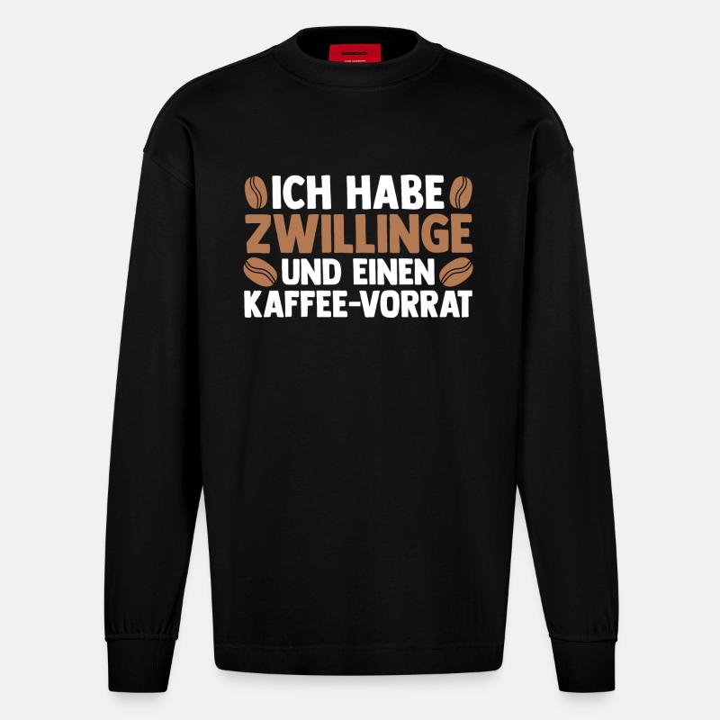Maman De Jumeaux Café - Manches longues bio épais oversize fabriqué en UE - SOLID BLACK