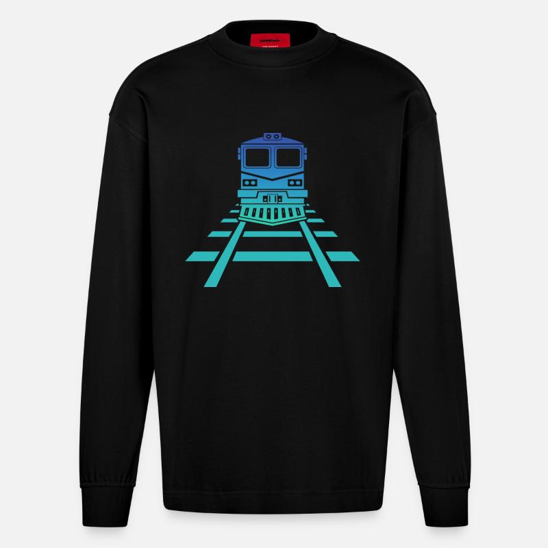 Eisenbahn Bahnhof Eisenbahner Modellbahn - Heavyweight Oversized Organic Langarmshirt Made in EU - SOLID BLACK