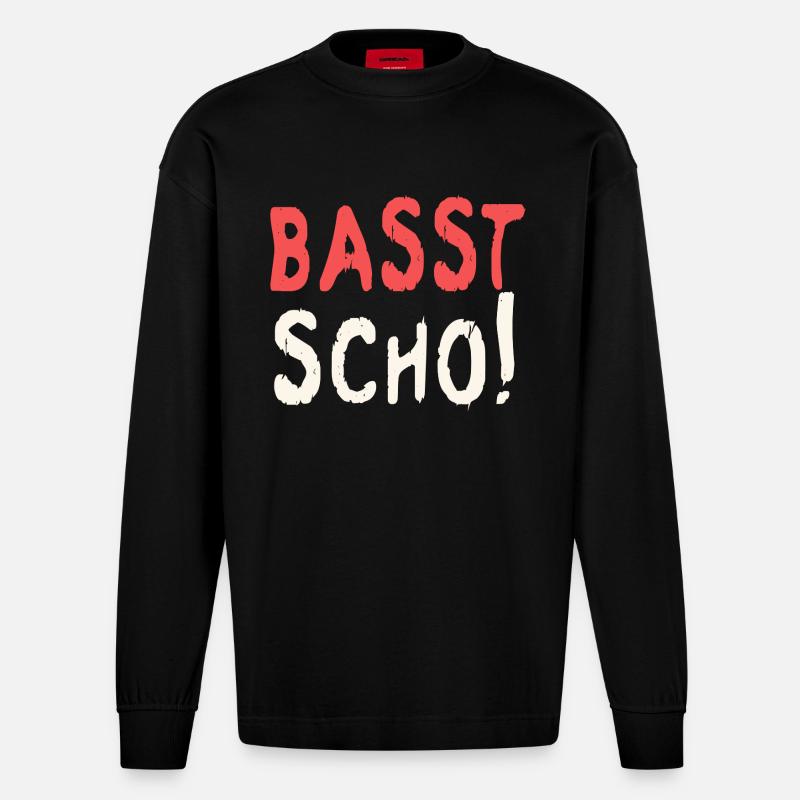 Basst scho rot texte baige - Manches longues bio épais oversize fabriqué en UE - SOLID BLACK