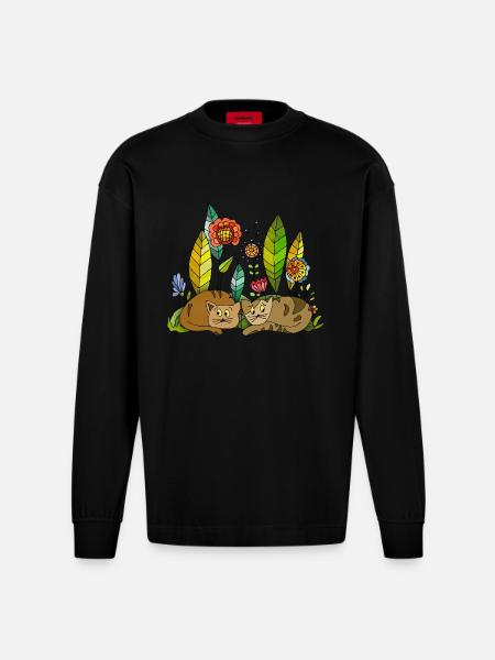 Cats - Heavyweight Oversized Organic Longsleeve Shirt Made in EU - SOLID BLACK