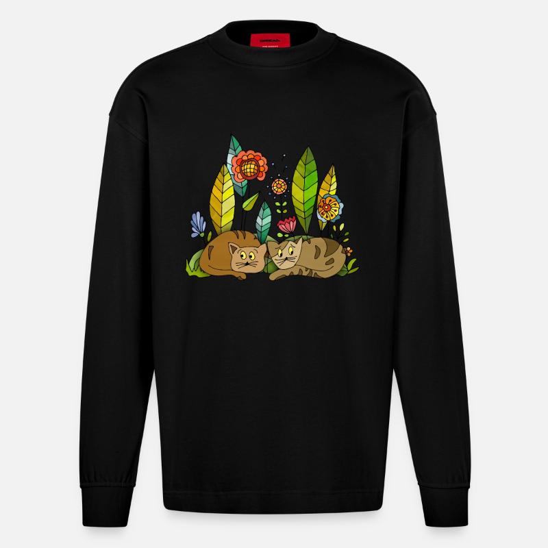 Cats - Heavyweight Oversized Organic Longsleeve Shirt Made in EU - SOLID BLACK