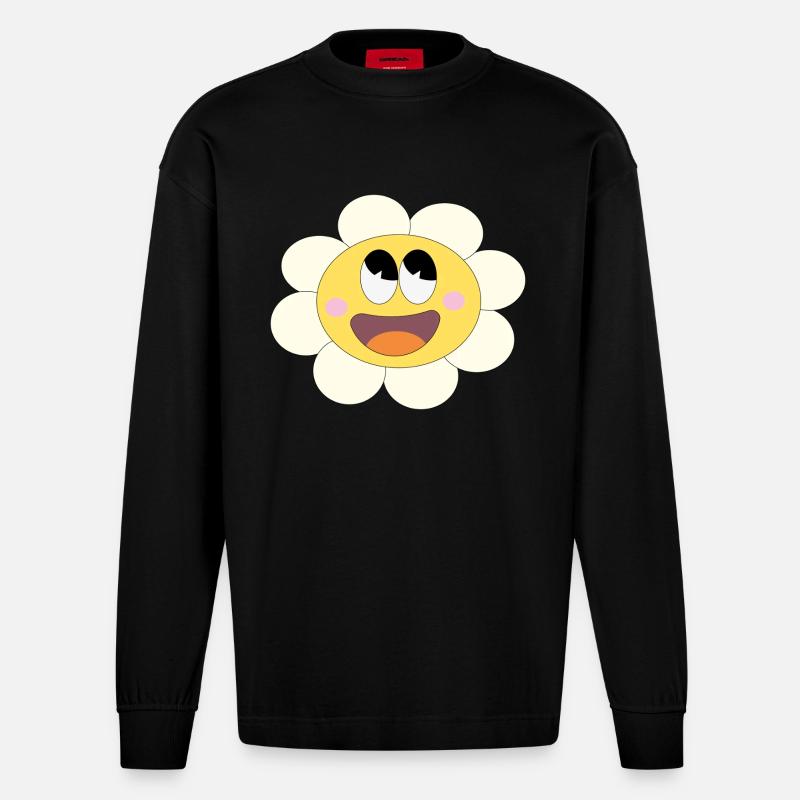 Hübsches Blümchen! - Heavyweight Oversized Organic Langarmshirt Made in EU - SOLID BLACK