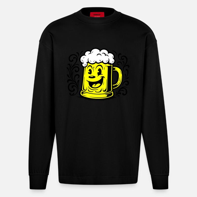 Bier Lustig Comic - Heavyweight Oversized Organic Langarmshirt Made in EU - SOLID BLACK