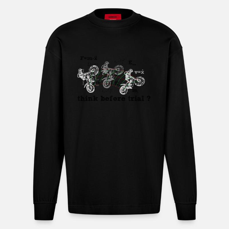 Think before Trial? - Heavyweight Oversized Organic Langarmshirt Made in EU - SOLID BLACK