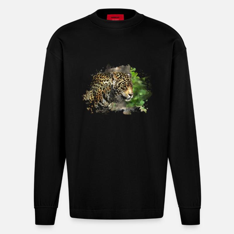 Leopard - Heavyweight Oversized Organic Langarmshirt Made in EU - SOLID BLACK