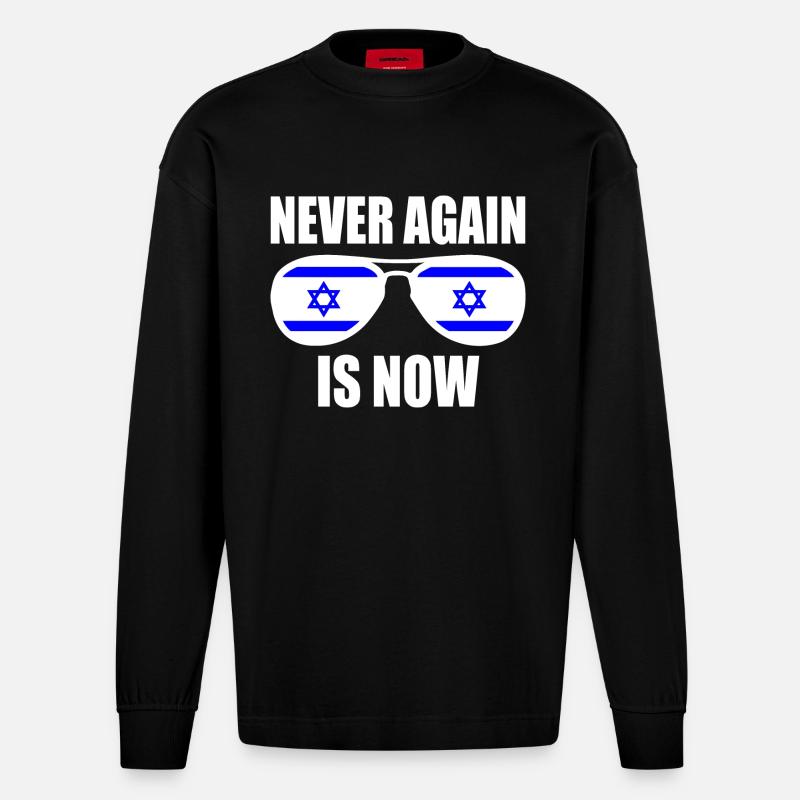 Never again is now - Heavyweight Oversized Organic Langarmshirt Made in EU - SOLID BLACK