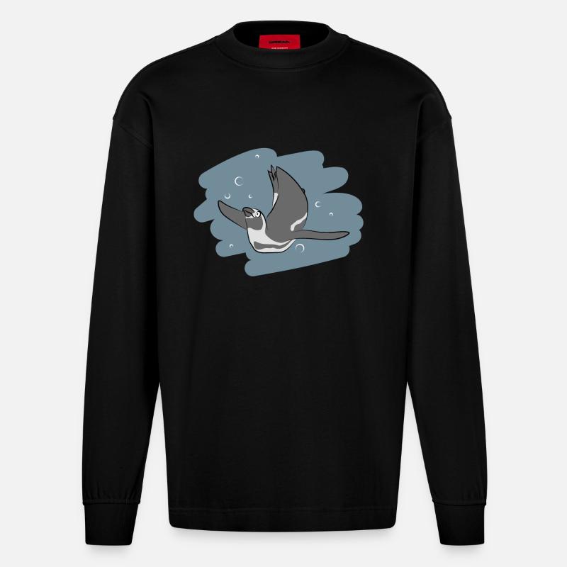 Conception d’illustrations « Penguin Kisses » - Manches longues bio épais oversize fabriqué en UE - SOLID BLACK